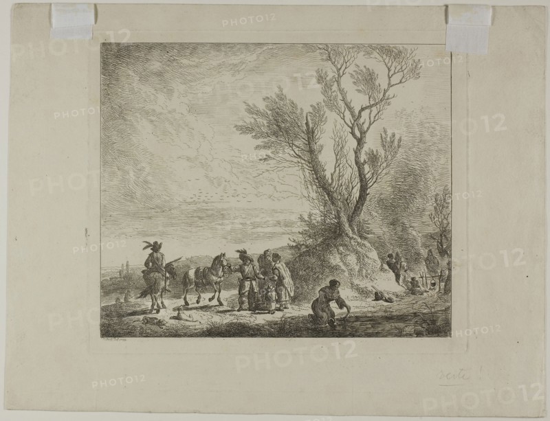 Wayfarer’s Camp, 1730, Christian Wilhelm Ernst Dietrich, German, 1712-1774, Germany, Etching on cream wove paper, 188 x 220 mm (plate), 240 x 314 mm (sheet)