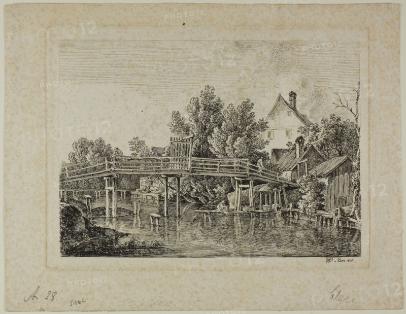 The Little Bridge Across the Isar, Paris, 1806, Johann Georg von Dillis, German, 1759-1841, Germany, Etching on laid paper, 158 x 212 mm