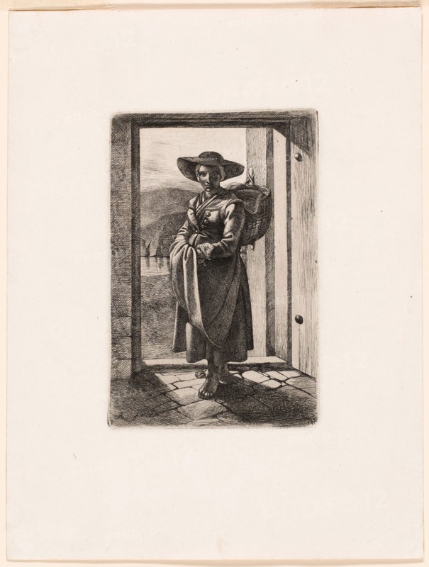 The Hungarian Woman Standing in the Door, 1817, Johann Adam Klein, German, 1792-1875, Germany, Etching in black on ivory wove paper, 150 x 99 mm (plate), 257 x 196 mm (sheet)