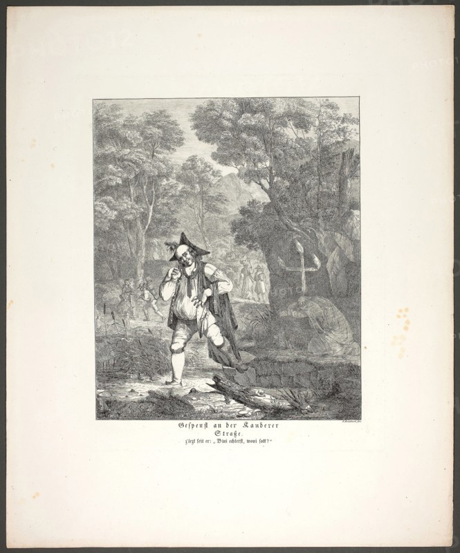 Ghost on the Kandern Road, plate six from Zehn Blätter zu Hebels Alemannischen Gedichten, 1820, Sophie Reinhard (German, 1777-1843), published by Mohr und Winter, Germany, Etching on cream wove paper, 315 x 262 mm (plate), 462 x 379 mm (sheet)