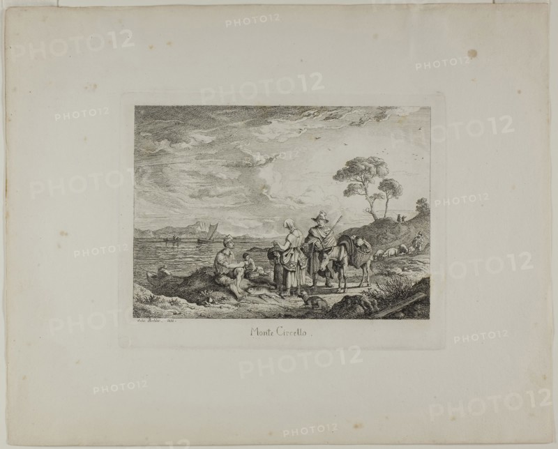 Monte Circello, 1831, Ludwig Richter, German, 1803-1884, Germany, Etching on ivory wove paper, 155 x 198 mm