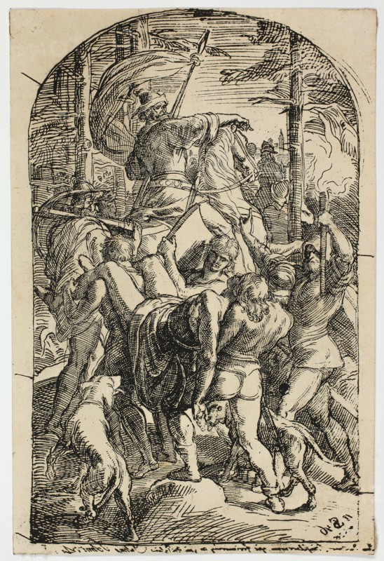 Hagen Leaves Siegfried’s Body to be Carried Home from the Forest, n.d., Julius Schnorr von Carolsfeld, German, 1794-1872, Germany, Etching on tan wove paper, 125 x 82 mm