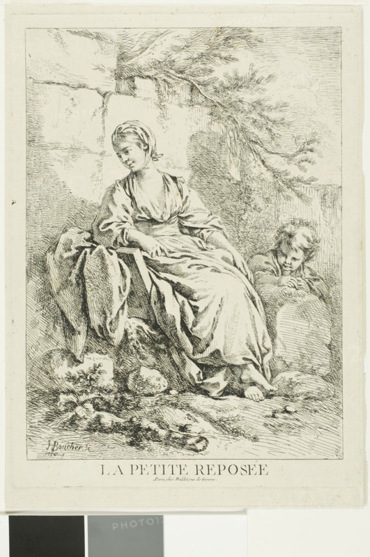 Young Woman Resting, 1756, François Boucher, French, 1703-1770, France, Etching on cream laid paper, 256 × 182 mm (plate), 266 × 190 mm (sheet)