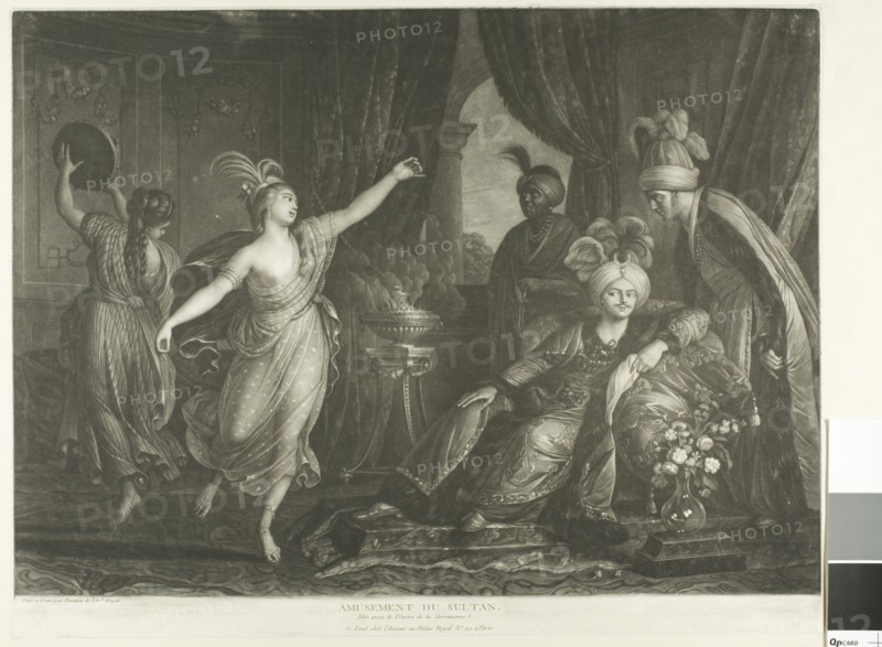 The Amusement of the Sultan, 1786, Michel-Honoré Bounieu, French, 1740-1814, France, Mezzotint on ivory laid paper, laid down on cream wove paper, 376 × 485 mm (plate/sheet), 446 × 641 mm (secondary support)