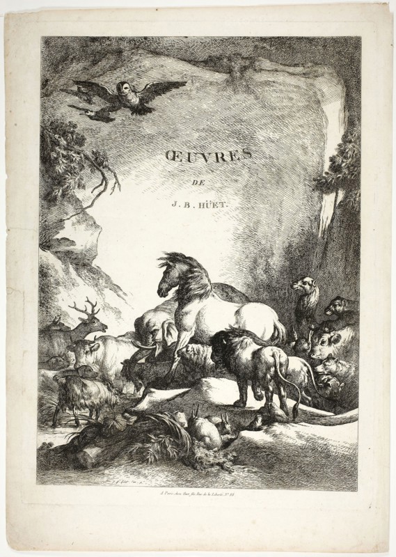 Title Page from Oeuvres de J. B. Huet, 1796–99, Jean Baptiste Huet, French, 1745-1811, France, Etching on paper, 480 × 350 mm