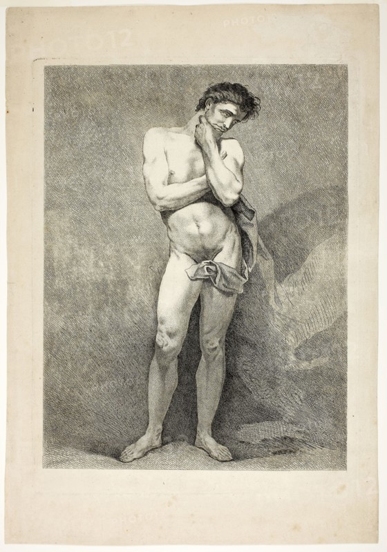 Figure, from Six Figures Académiques, n.d., Carle Vanloo, French, 1705-1765, France, Etching on cream laid paper, 392 × 294 mm (plate), 489 × 335 mm (sheet)