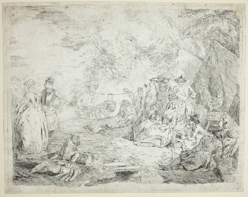 Troops Resting, n.d., Jean-Baptiste Pater, French, 1695-1736, France, Etching on ivory laid paper, 185 × 233 mm (sheet), 180 × 227 mm (sheet)