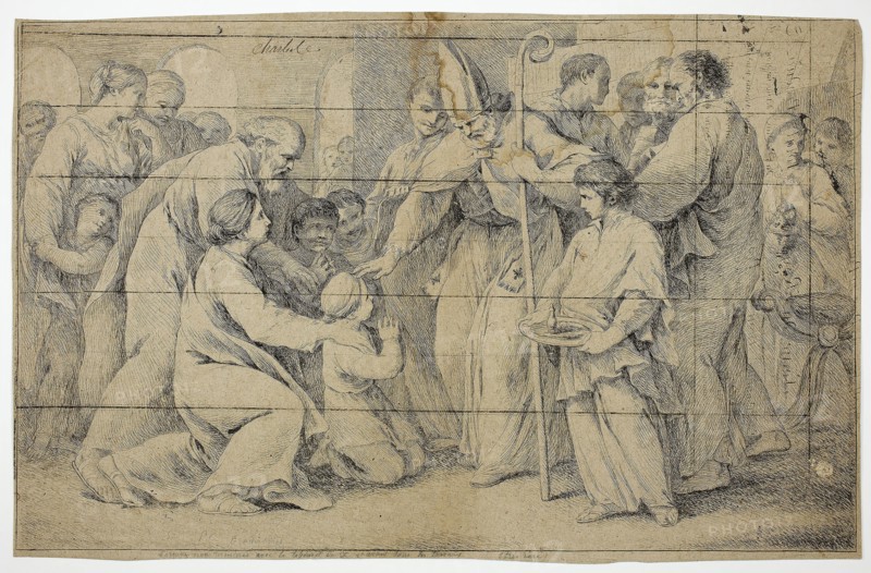 The Confirmation, c. 1730, Pierre Charles Trémolières, French, 1703-1739, France, Etching in brown on tan laid paper, 270 × 421 mm