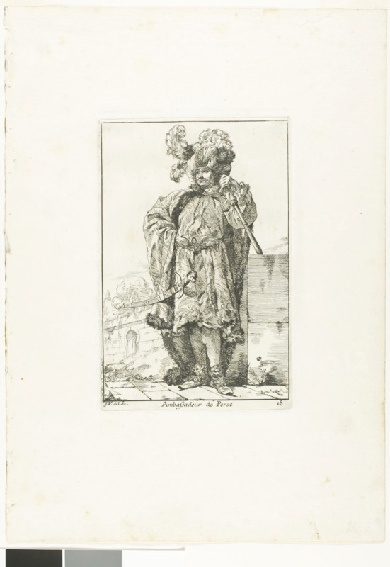 The Persian Ambassador, plate eighteen from Caravanne du Sultane à la Mecque, 1748, Joseph–Marie Vien, the Elder, French, 1716-1809, France, Etching on ivory laid paper, 204 × 134 mm (plate), 374 × 265 mm (sheet)