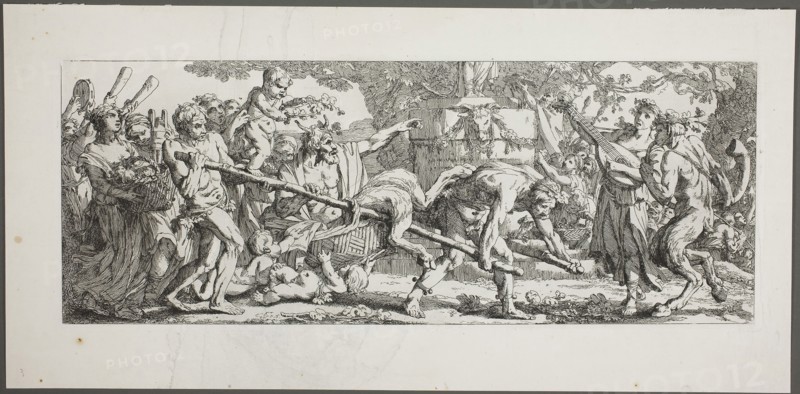 Offering to Bacchus, plate one of four from Le Travaux de la Vendange, 1750, Joseph–Marie Vien, the Elder, French, 1716-1809, France, Etching on paper, 160 × 425 mm (image), 170 × 433 (plate)