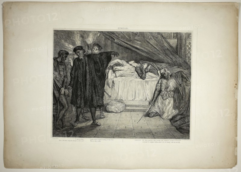 O Spartan dog, plate fifteen from Othello, 1844, Théodore Chassériau, French, 1819-1856, France, Etching, engraving, and roulette on paper, 287 × 372 mm (image), 321 × 404 mm (plate), 638 × 445 mm (appro×. sheet)