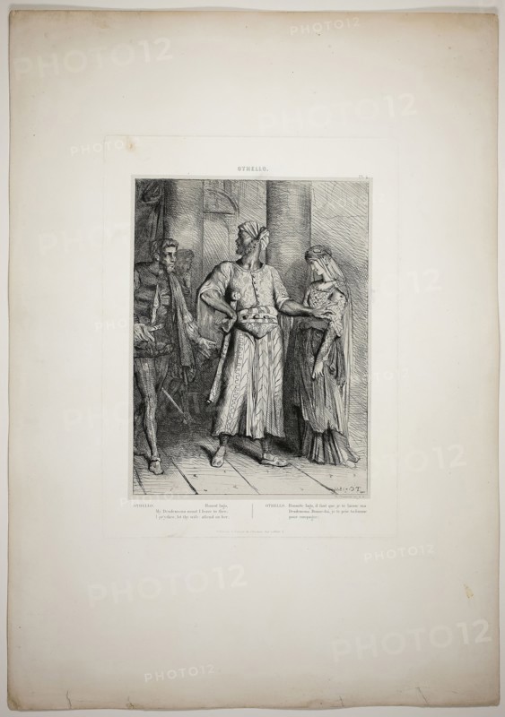 Honest Iago, my Desdemona must I leave to thee, plate four from Othello, 1844, Théodore Chassériau, French, 1819-1856, France, Etching, engraving, roulette, and drypoint on paper, 284 × 212 mm (image), 365 × 266 mm (plate), 638 × 445 mm (appro×. sheet)