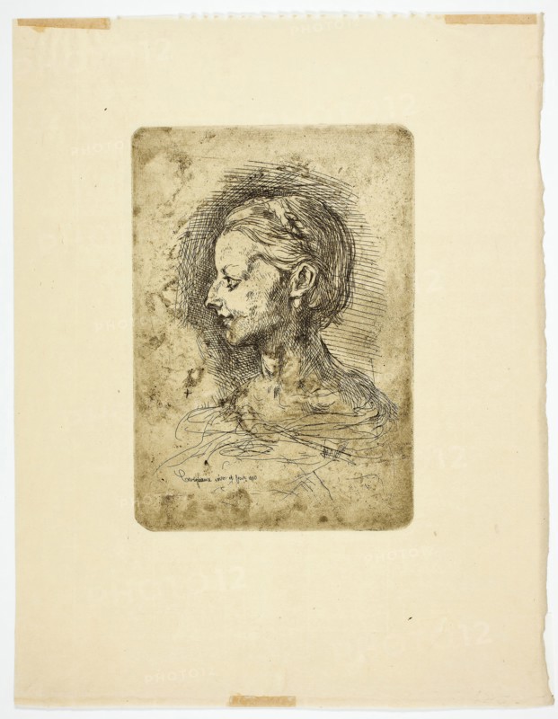 Female Head, 1860, Jean Baptiste Carpeaux, French, 1827-1875, France, Etching on Japanese paper, 167 × 115 mm (image/plate), 283 × 115 mm (sheet)
