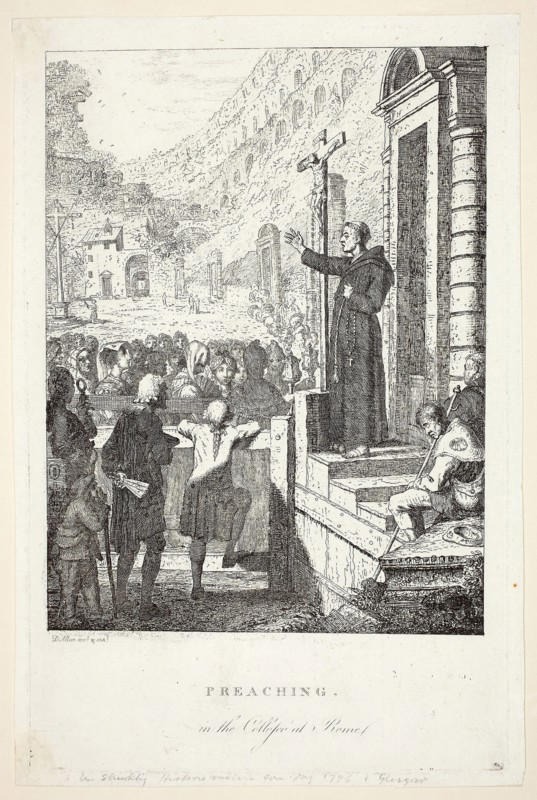 Preaching in the College at Rome, 1773/75, David Allan, Scottish, 1744-1796, Scotland, Etching on ivory laid paper, 299 x 190 mm (plate), 310 x 205 mm (sheet)
