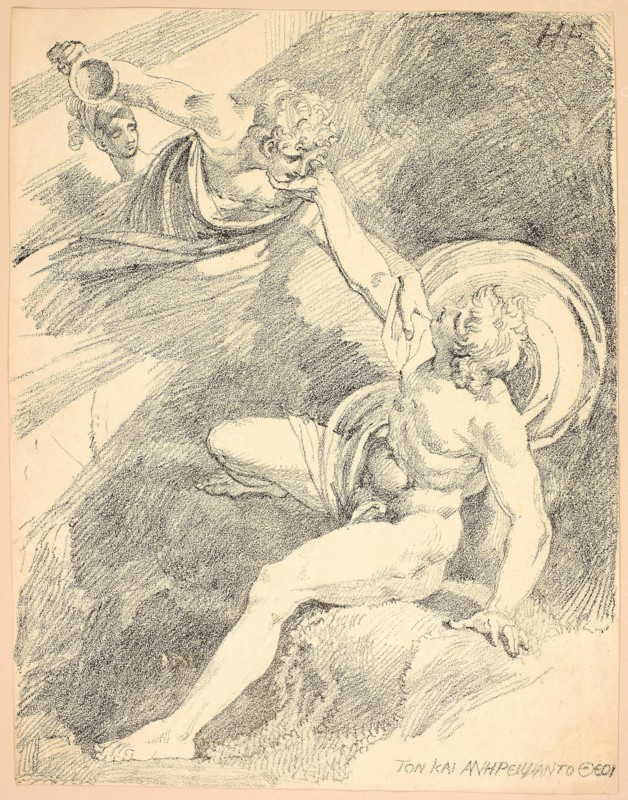 Heavenly Ganymede, plate XV from the second issue of Specimens of Polyautography, 1804, published 1806–07, Henry Fuseli (Swiss, active in England, 1741-1825), published by Georg Jacob Vollweiler (German, 1770-1847), England, Lithograph in black on buff wove paper, 312 × 243 mm