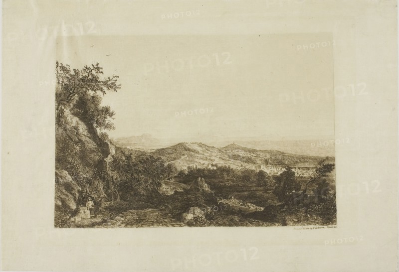 View of Ariccia, 1853, George Loring Brown, American, 1814-1889, United States, Etching on cream China paper, 120 x 173 mm (image), 140 x 196 mm (plate), 167 x 242 mm (sheet)