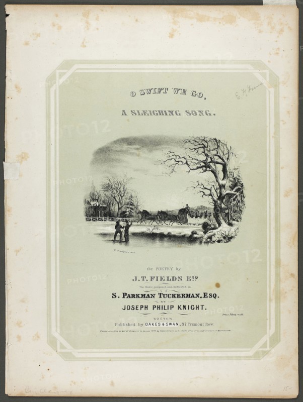 O’ Swift We Go, a Sleighing Song, 1840, Benjamin Champney, American, 1817–1907, United States, Tint lithograph on ivory wove paper, 262 x 203 mm (image), 340 x 252 mm (sheet)