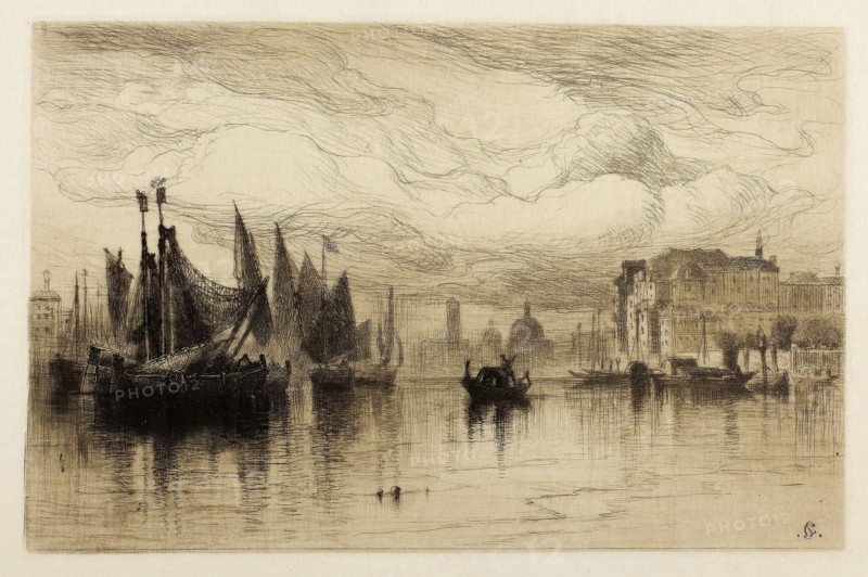 A Cloudy Day in Venice, 1881, Samuel Colman, American, 1832-1920, United States, Etching on ivory laid paper, 125 x 193 mm (image), 127 x 195 mm (plate), 327 x 443 mm (sheet)