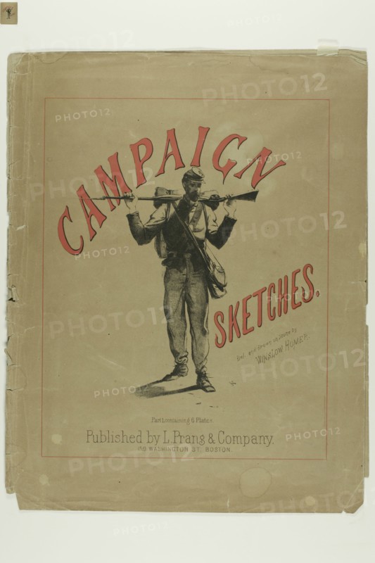 Campaign Sketches: Part I, Cover, 1863, Winslow Homer, American, 1836–1910, United States, Color lithograph on tan wove paper (folded), 354 x 277 mm (sheet, folded)