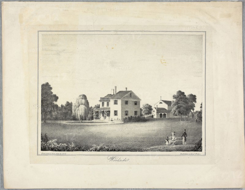 Woodside, 1825/26, J.F.C., American, 19th century, United States, Lithograph on gray chine paper, laid down on cream wove paper, 188 x 251 mm (chine), 327 x 254 mm (sheet)