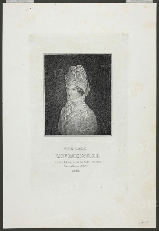 The Late Mrs. Morris, 1828, David Claypoole Johnston, American, 1798–1865, United States, Engraving and stipple on ivory wove paper, 168 x 106 mm (plate), 235 x 161 mm (sheet)