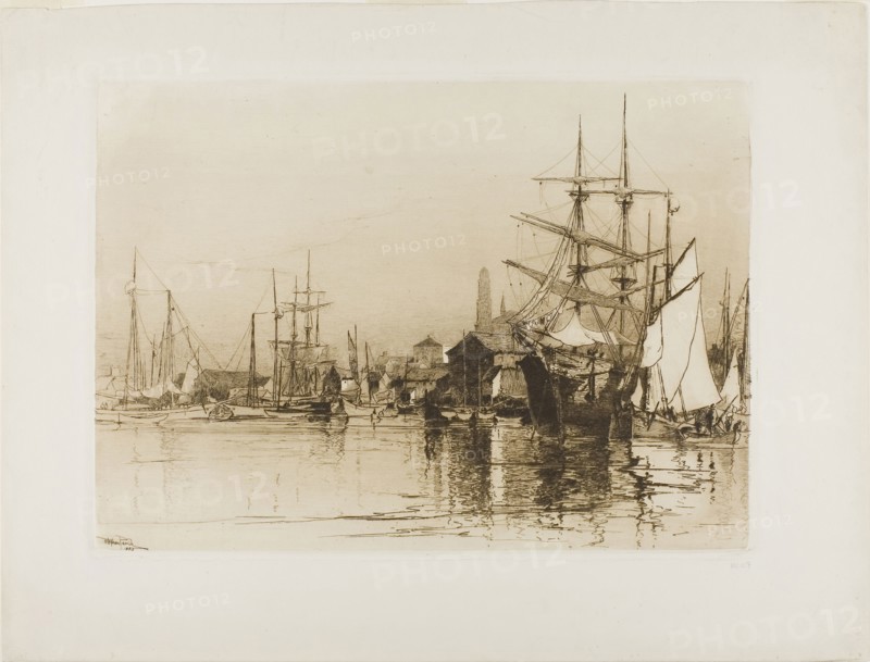 The Inner Harbor, Gloucester, 1883, Stephen Parrish, American, 1846-1938, United States, Etching and aquatint on ivory wove paper, 243 x 338 mm (image), 247 x 346 mm (plate), 339 x 447 mm (sheet)