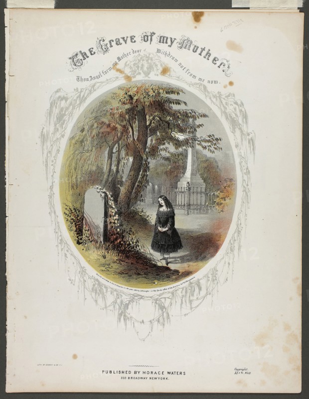 The Grave of My Mother, 1853, Napoleon Sarony, American, born Canada, 1821–1896, United States, Color lithograph on ivory wove paper, 335 x 260 mm
