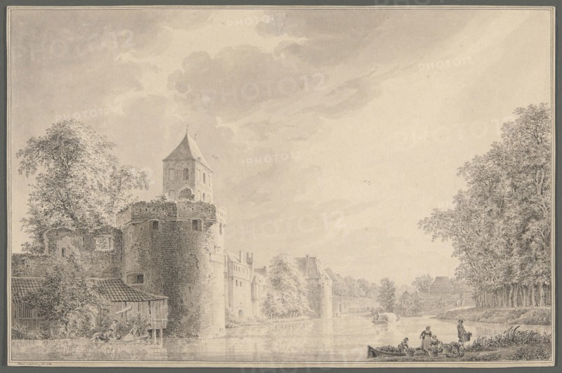 The City Walls of Utrecht by the Plompetoren, 1763, Paulus van Liender, Dutch, 1731-1797, Netherlands, Pen and black ink, with brush and gray wash, on ivory laid paper, 214 x 325 mm
