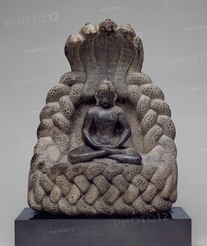 Buddha Sheltered by the Serpent King Muchalinda, 11th/12th century, Nepal, Kathmandu Valley, Kathmandu Valley, Schist, 44.2 x 33.5 x 14.5 cm (17 3/8 x 13 3/16 x 5 11/16 in.)