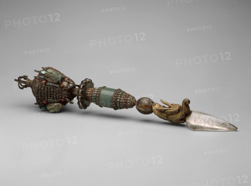 Ritual Peg (phurbu), 17th century, Tibet, Central Tibet, Tibet, Bronze, crystal, jade, opal and turquoise, with gilding and semiprecious stones, 62 x 12.4 x 12.4 cm (24 3/8 x 4 7/8 x 4 7/8 in.)