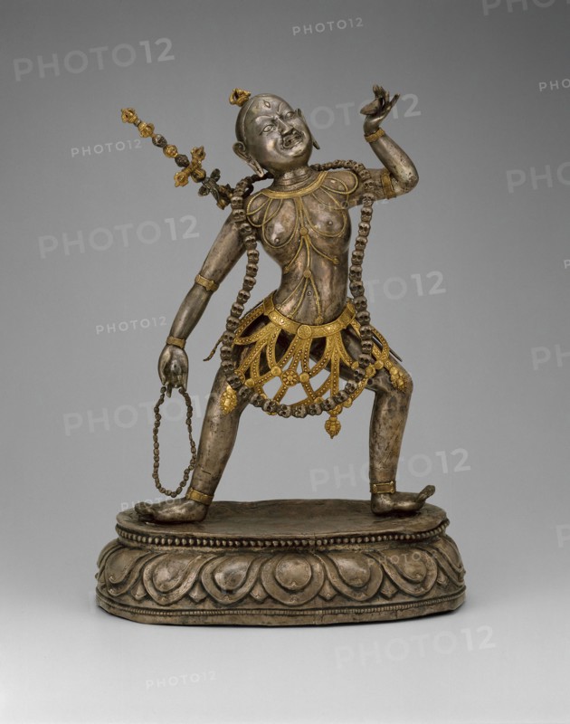 Tantric Female Enlightened Being (Vajrayogini) Holding a Skull Cup, 18th century, Central Tibet, Tibet, Silver, gilt silver, and gilt copper alloy, 66.1 × 46.4 × 22.9 cm (26 × 18 1/4 × 9 in.)