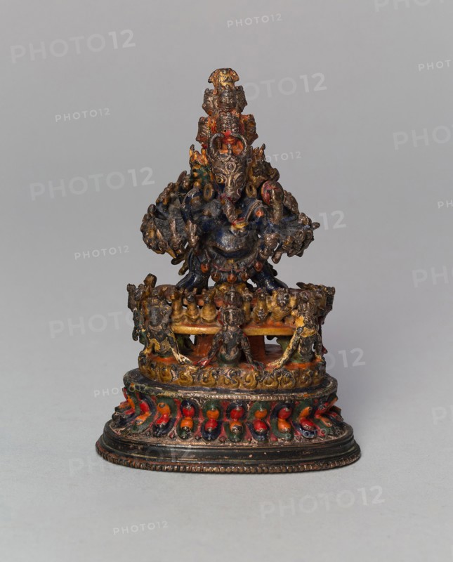 Buffalo-Headed Vajrabhairava, a Wrathful form of Bodhisattva Manjushri, 15th century, Southern Tibet, Southern Tibet, Bronze, 9 x 6.2 x 4.6 cm (3 1/2 x 2 7/16 x 1 13/16 in.)