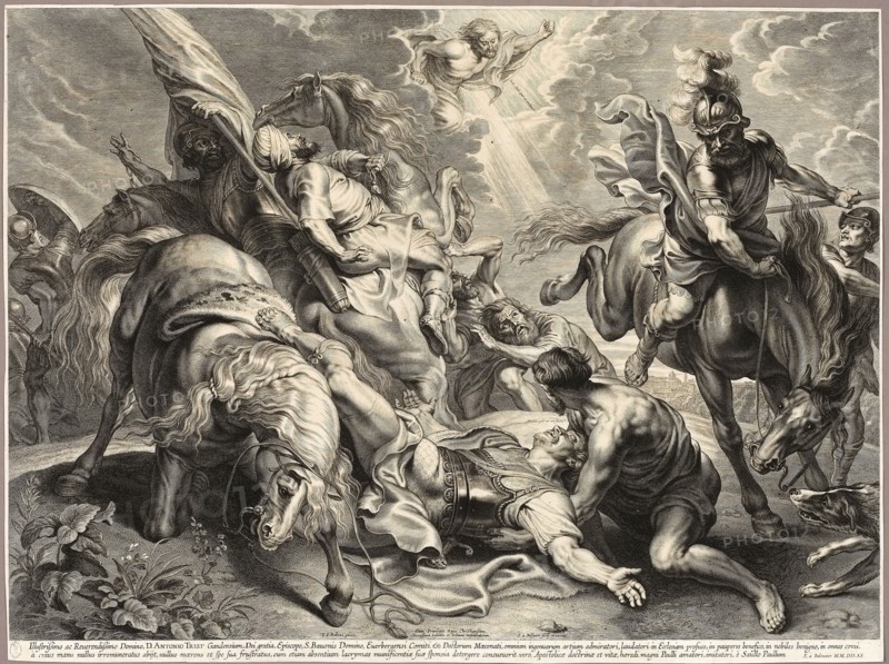 The Conversion of Saint Paul, 1621/33, Schelte Adamsz. Bolswert (Dutch, active in Flanders, c. 1586–1659), after Peter Paul Rubens (Flemish, 1577–1640), Netherlands, Engraving in black on cream laid paper, 430 x 595 mm (image), plate mark not visible, 447 x 301 mm (sheet)