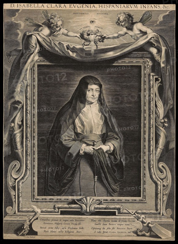 Isabella Clara Eugenia (1566-1633), 1625/33, Paulus Pontius (Flemish, 1603-1658), after Peter Paul Rubens (Flemish, 1577-1640), Flanders, Engraving in black on cream laid paper, 590 × 432 mm (image/sheet, trimmed within platemark)