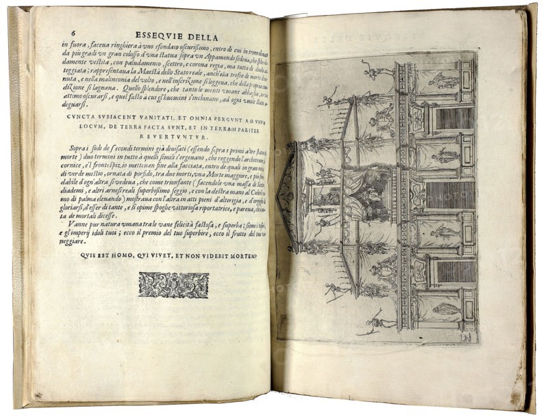 Funeral of the Holy Catholic and Royal Majesty Margaret of Austria Queen of Spain (Essequie della Sacra Cattolica e Real Maesta di Margherita d’Austria Regina di Spagna), 1612, Jacques Callot (French, 1592-1635), Giulio Parigi (Italian, 1571-1635), Antonio Tempesta (Italian, 1555-1630), and Raffaello Schiaminossi (Italian, c. 1529-1622), written by Giovanni Altoviti (Italian, 17th century), published by Bartolommeo Sermartelli e Fratelli (Italian, 17th century), France, Book with twenty-nine etchings with woodcut and letterpress in black on cream laid paper, 313 × 232 × 11 mm, Images of the Famous (Illustrium Imagines), 1517, Ugo da Carpi (Italian, c. 1480-after 1535), written by Andrea Fulvio (Italian, active 1510-1543), published by Jacopo Mazzocchi (Italian, 16th century), Italy, Book with woodcuts in black on ivory laid paper, 161 x 112 x 24 mm
