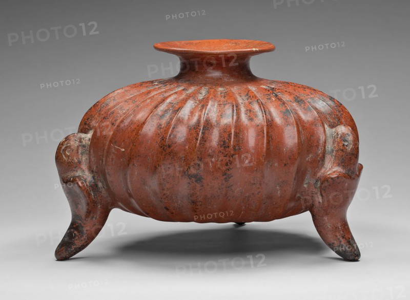 Vessel in the Form of a Squash with Parrot Supports, A.D. 1/200, Colima, Colima, Mexico, Colima, Ceramic and pigment, 23.5 × 34.9 cm (9 1/4 × 13 3/4 in.)
