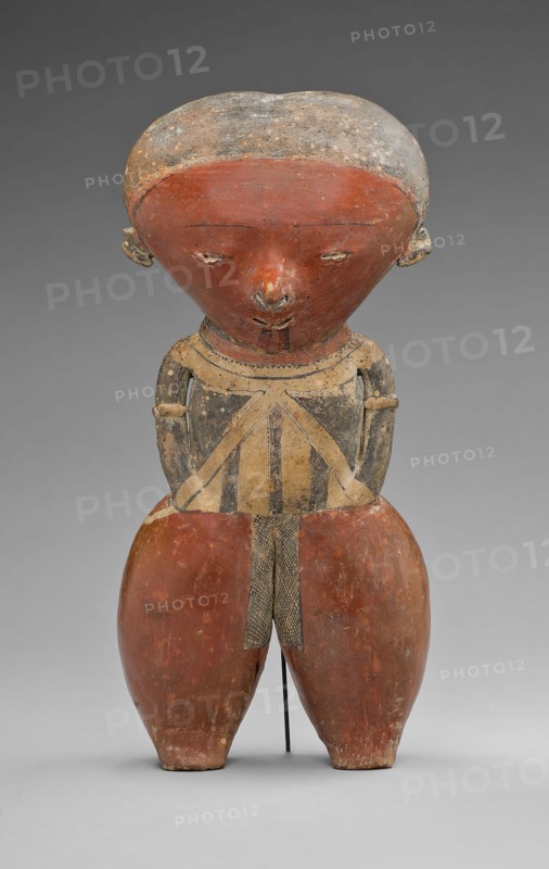 Polychrome Standing Figure with Exaggerated Head and Hips, A.D. 1/300, Nayarit, Chinesco style, Nayarit, Mexico, Nayarit state, Ceramic and pigment, 32.7 x 15.2 x 7.9 cm (12 7/8 x 6 x 3 1/8 in.)