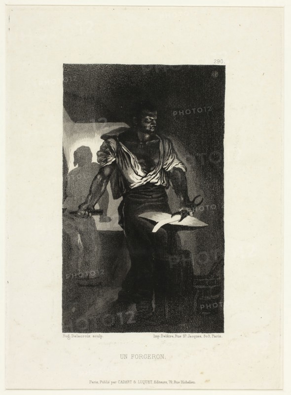 The Blacksmith, 1833, Eugène Delacroix, French, 1798-1863, France, Etching and aquatint in black on off-white wove paper, 158 × 95 mm (image), 227 × 163 mm (sheet, sight)