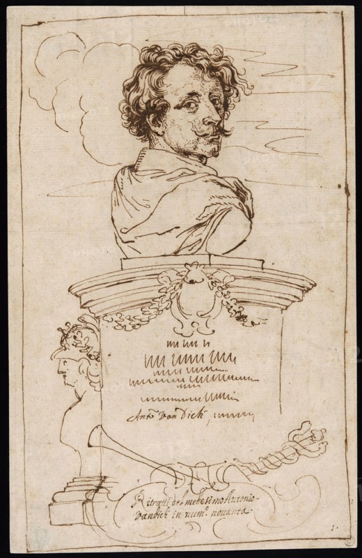 Frontispiece from the Iconography, late 17th century, Unknown Artist (Italian, 17th century), after Anthony Van Dyck (Flemish, 1599-1641), Italy, Pen and iron gall ink on cream laid paper, 299 x 190 mm