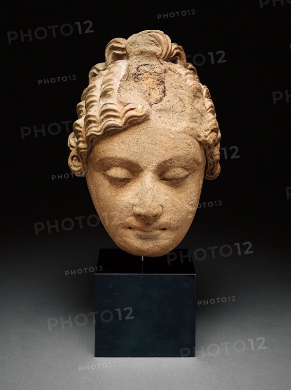 Head of an Adorant, 4th/5th century, Afghanistan or Pakistan, Ancient region of Gandhara, Gandhara, Stucco, 24.1 × 16.8 × 18.2 cm (9 1/2 × 6 5/8 × 7 1/8 in.)