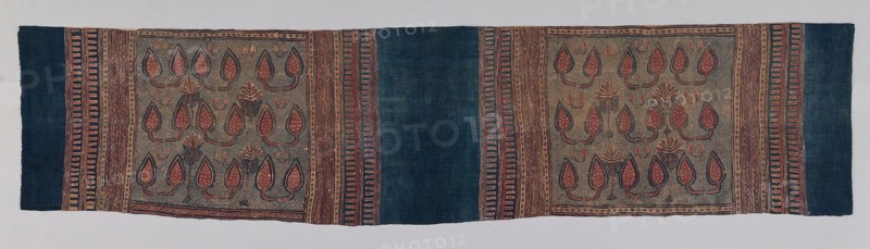 Heirloom Textile, 17th century (?), India, Gujarat, Found in the Toraja area of Sulawesi, Indonesia, India, Cotton, plain weave, block printed and resist dyed, 397.5 x 93 cm (156 1/2 x 36 5/8 in.)