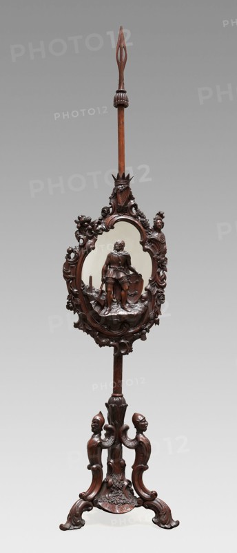 Pole-Screen, c. 1851, Arthur James Jones and Son, Irish, active mid-19th century, Ireland, Dublin, Irish bog yew and mirror glass, brass mount, 222.3 × 45.7 cm (widest point) (87 1/2 × 18 in.)