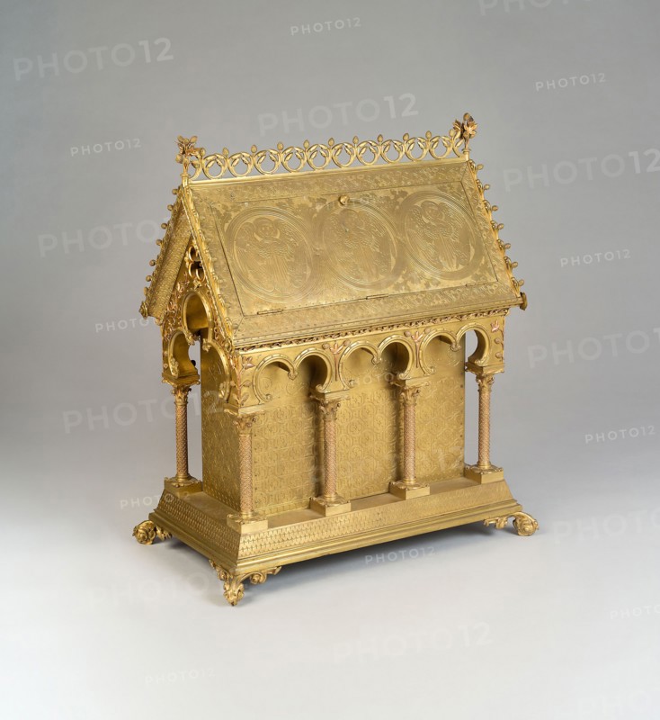 Reliquary, c. 1851, Eugène Emmanuel Viollet-le-Duc, French, 1814-1879, Made by Louis Bachelet, Paris, 1851–c. 1880, Paris, Gilt bronze over wooden support, 88 × 74.2 × 43.2 cm (34 5/8 × 29 1/4 × 17 in.)