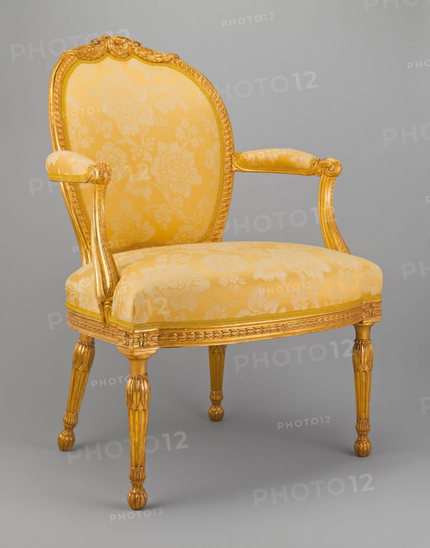Armchair, 1770/75, Attributed to Thomas Chippendale, English, 1718-1779, London, England, Giltwood and modern upholstery, 96.5 × 67.3 × 73.7 cm (38 × 26 1/2 × 29 in.)