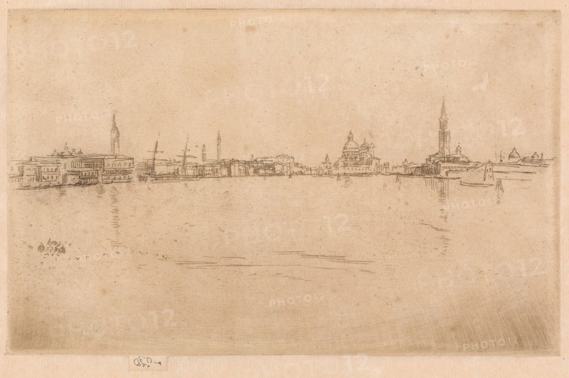 Salute Dawn, 1879/80, James McNeill Whistler, American, 1834-1903, United States, Etching and drypoint in dark brown on cream laid paper, 126 x 202 mm (primary support), 270 x 330 mm (secondary support)