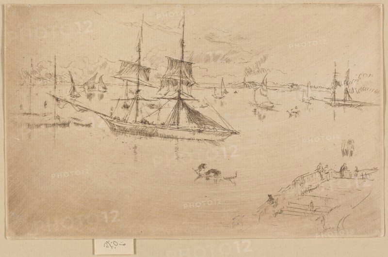 Lagoon—Noon, 1879/80, James McNeill Whistler, American, 1834-1903, United States, Etching and drypoint in dark brown on ivory laid paper, 125 x 202 mm (sheet)