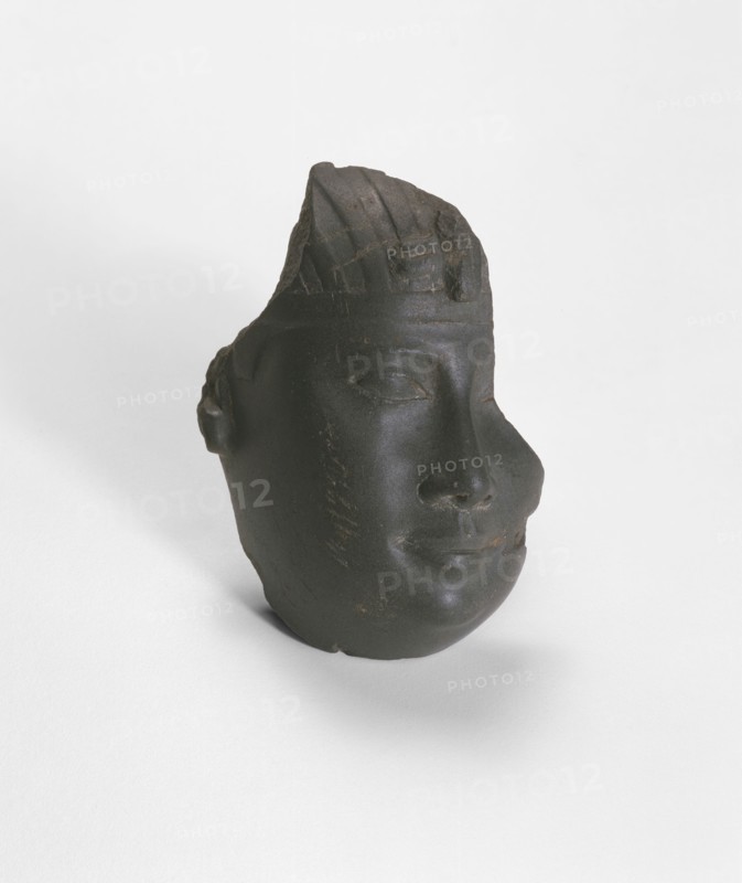 Fragment of a Head from a Statue of a King, Late Period, Dynasty 30 (380–343 BC), Egyptian, Egypt, Greywacke, 10.6 × 8 × 5.4 cm (4 9/16 × 3 1/8 × 2 1/8 in.)