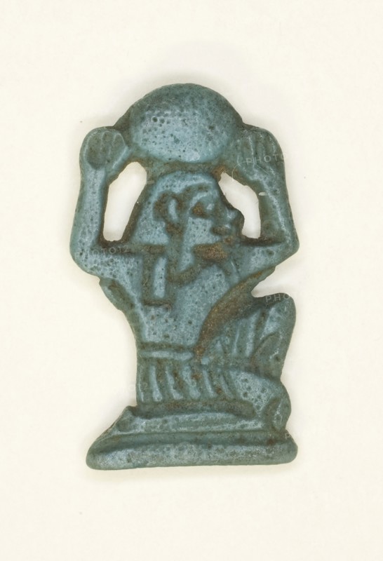 Amulet of the God Shu, New Kingdom–Third Intermediate Period, Dynasties 19–25 (about 1186–1069 BC), Egyptian, Egypt, Faience, 2.1 × 1.1 × 0.3 cm (13/16 × 7/16 × 1/8 in)