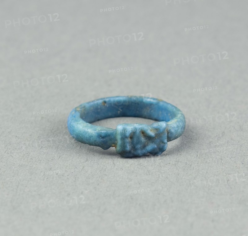 Ring: Head of Hathor, New Kingdom, Dynasty 18 (about 1390 BC), Egyptian, Egypt, Faience, W. 0.5 cm (3/16 in.), diam. 1.7 cm (11/16 in.)