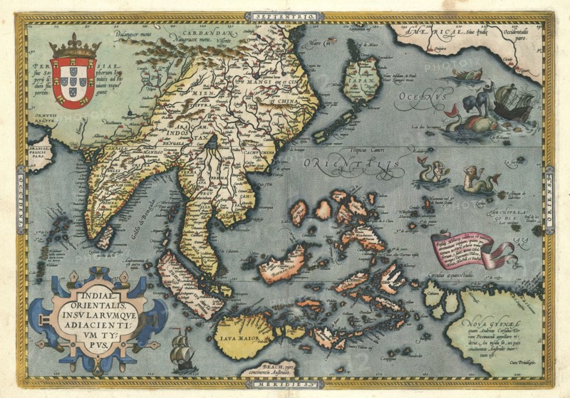 Map, Indiae Orientalis, insvlarvmque adiacientivm typvs, Abraham Ortelius (1527-1598), Copperplate print